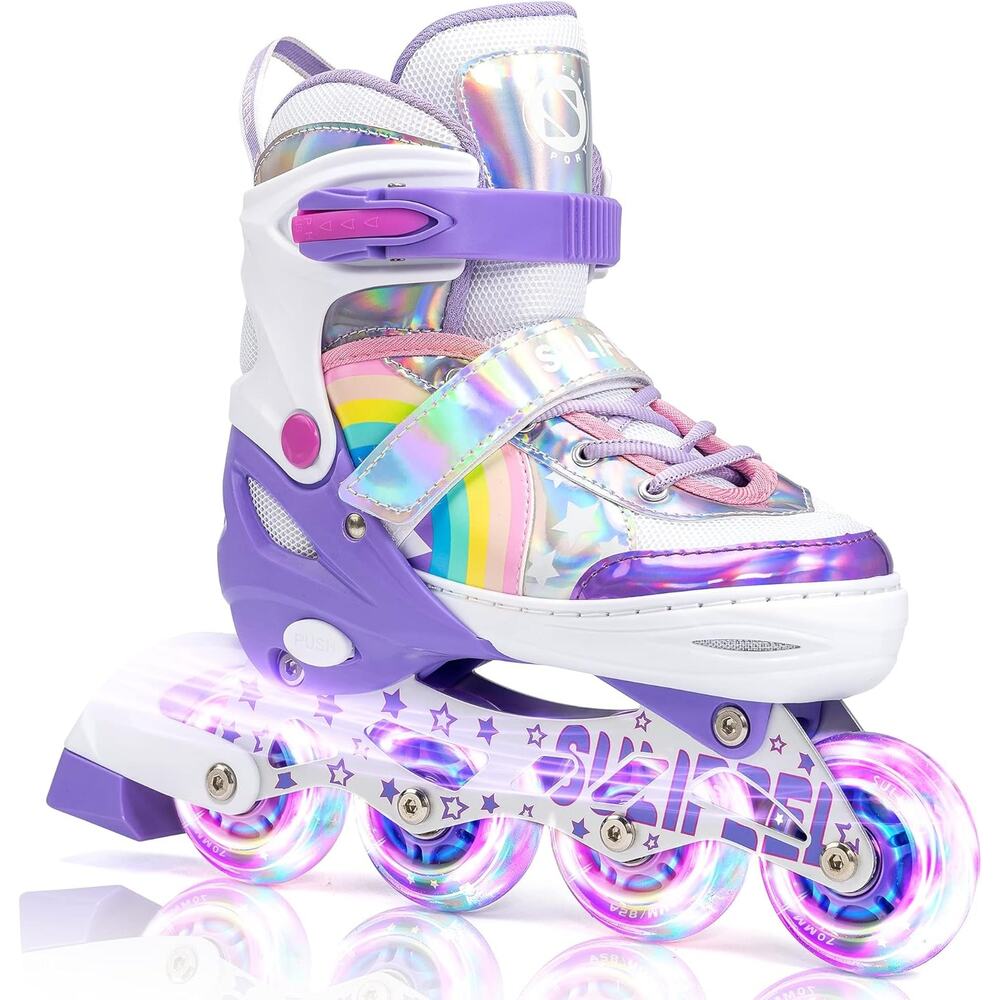 New Med Rainbow Unicorn Beginner Adjustable Inline Skates with Light Up Wheels
